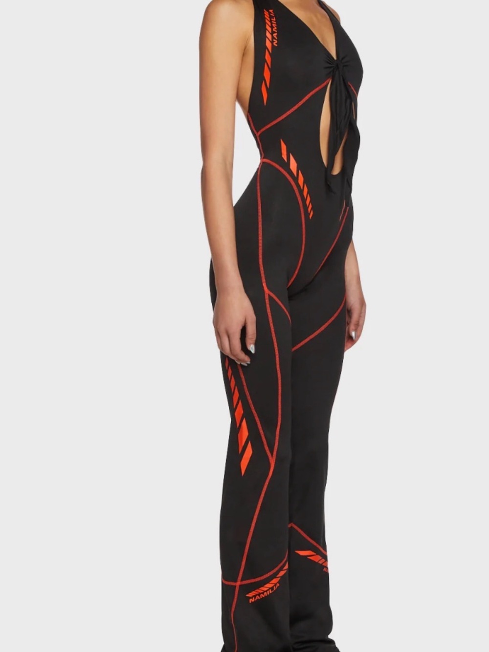 Black & Orange Tie-Front Cutout Jumpsuit